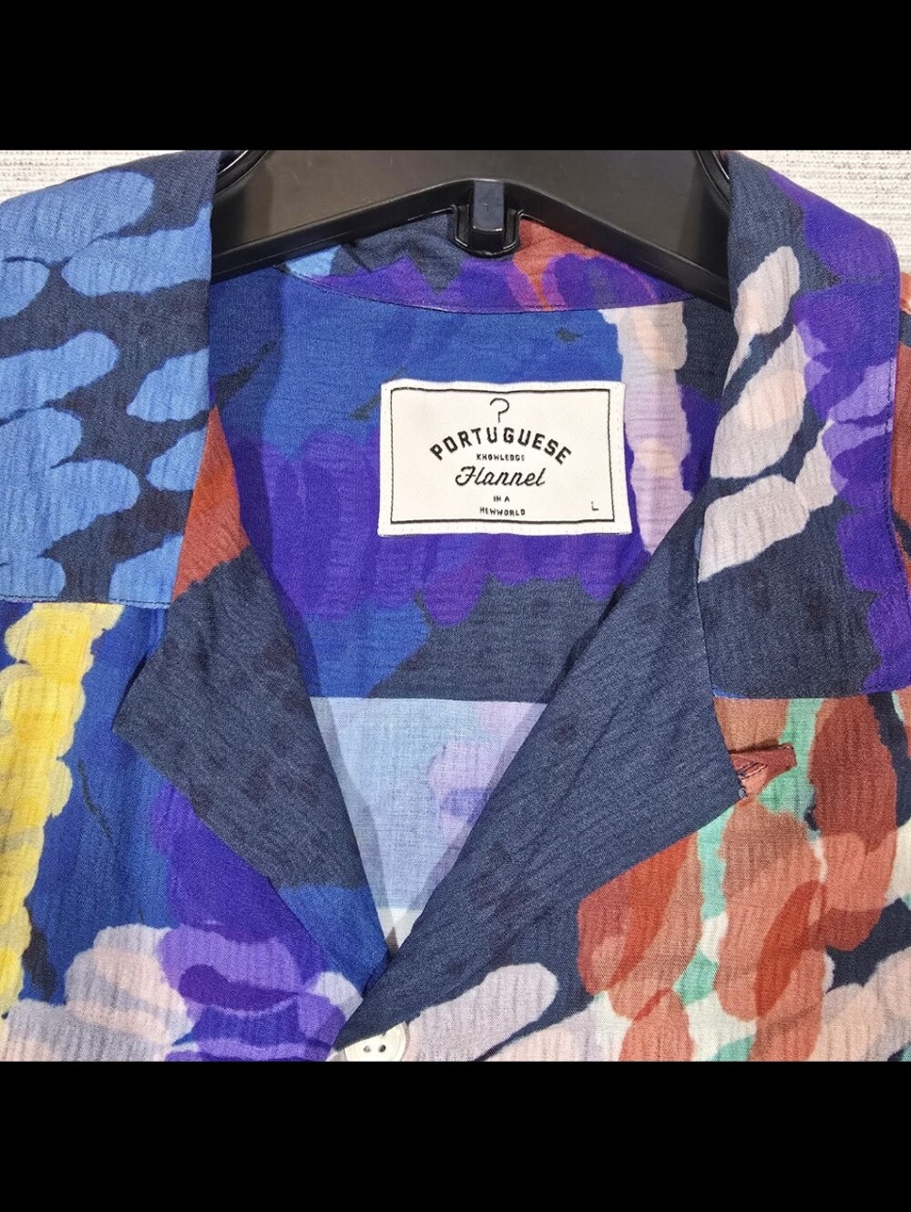 Portuguese Flannel Camp Shirt Mens L Coral Reef Abstract Geo Print Short Sleeve - Picture 3 of 7